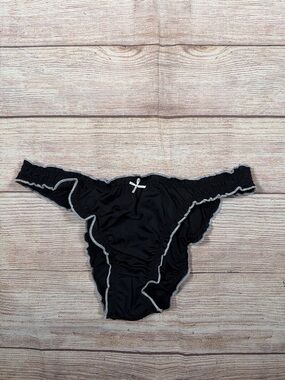 Frankie's Bikinis by PINK Black Bikini Bottom with White Trim and‎ Bow